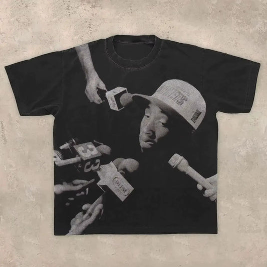 American Hip-Hop Character Pattern Printed T-Shirt Casual Fashion Oversized T-Shirt Harajuku Gothic Retro Tshirts Unisex Y2K Top