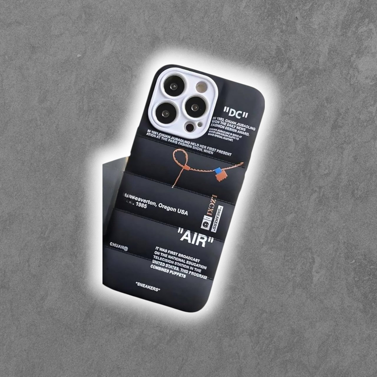 Hot Off Sports Shoes Brand Phone Puffer Case for iPhone Case and Model for 15 14 13 12 Mini 11 X XS Max XR 7 8 Plus Sneakers ins White or Black Label Soft Cover-Black for 15 Pro(Black)